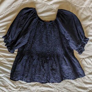 La Strada Made in Italy Linen Puff Sleeve Top Navy size XL